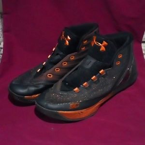 Under Armour Black & Metallic Orange High Top Basketball Shoes, Size 13
